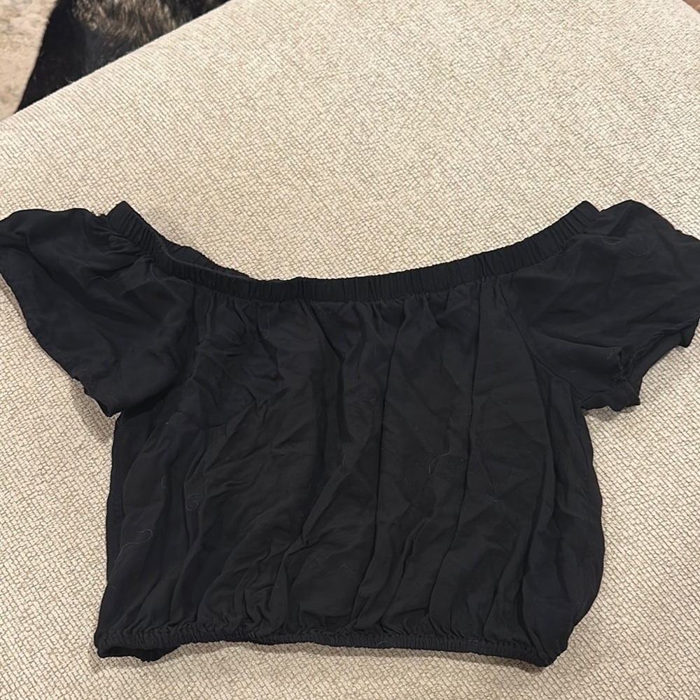 Love Fire Black Off-Shoulder Ruched Crop Top